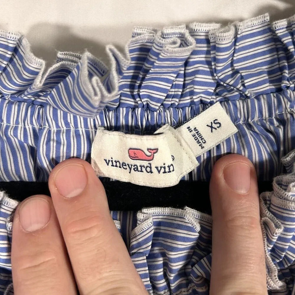 Vineyard Vines Blouse Womens XS White Blue Striped Short Sleeve Off the Shoulder - Picture 3 of 5